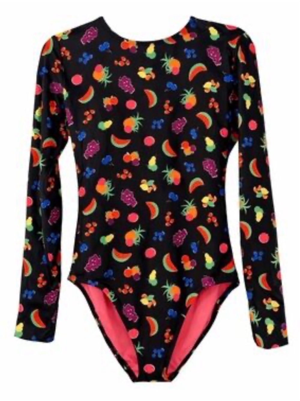 NEW KATE SPADE BLACK RADIANT FRUIT LONG SLEEVE RASH GAURD ONE PIECE SWIMSUIT SM - Picture 2 of 9